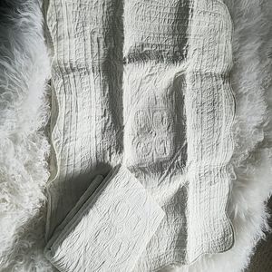 Two Antique White Cotton Poly Standard Shams